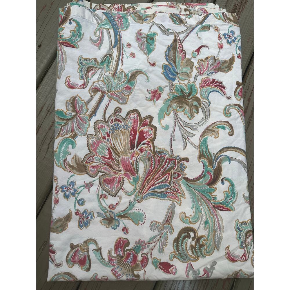 RALPH LAUREN Antigua Floral twin flat sheet cream pink blue Cotton paisley